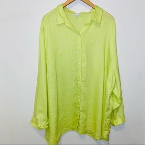 J. Jill Love Linen Green Button Down Top Size 4X